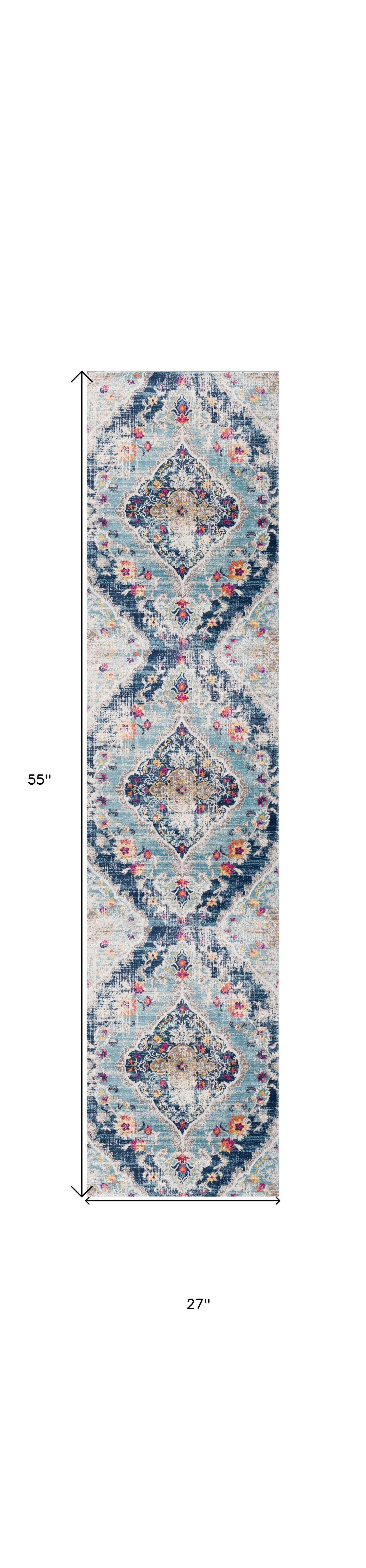 3' X 5' Blue and Ivory Medallion Area Rug