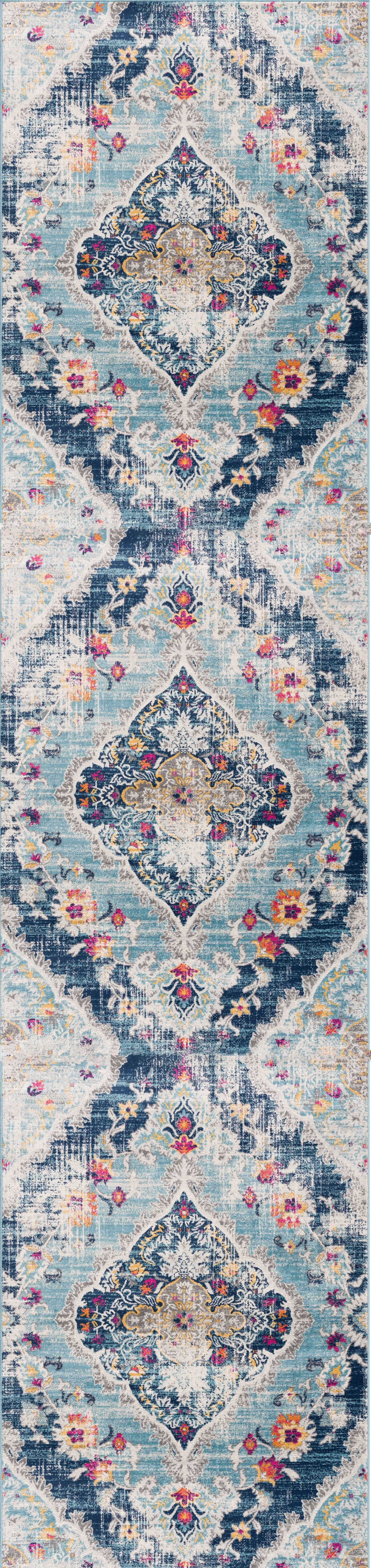 3' X 5' Blue and Ivory Medallion Area Rug