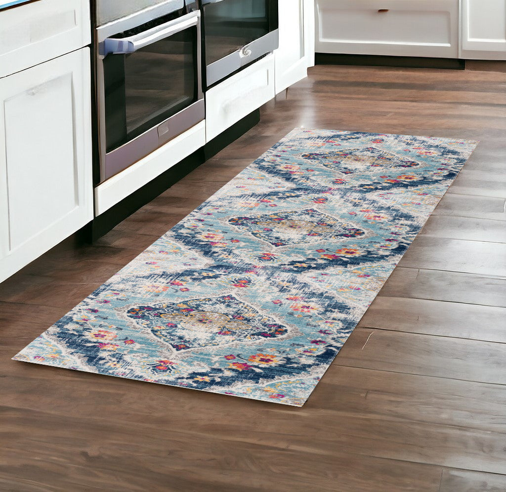 3' X 5' Blue and Ivory Medallion Area Rug