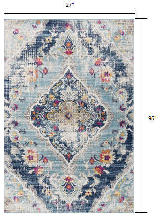 6' x 9' Blue and Ivory Medallion Area Rug