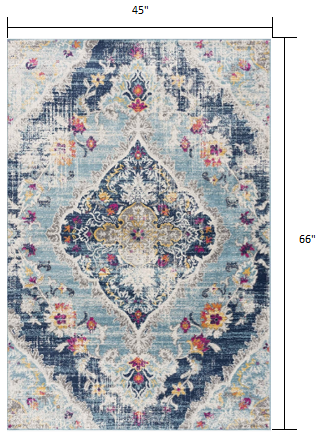 6' x 9' Blue and Ivory Medallion Area Rug