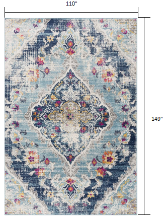 6' x 9' Blue and Ivory Medallion Area Rug