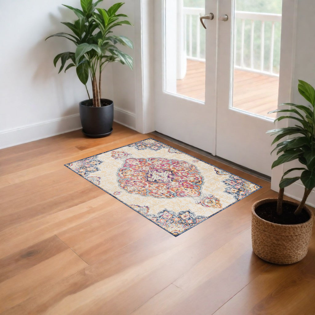 8' X 10' Blue and Beige Medallion Area Rug