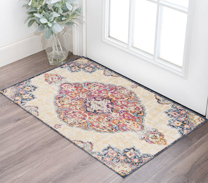 6' X 9' Blue and Beige Medallion Area Rug