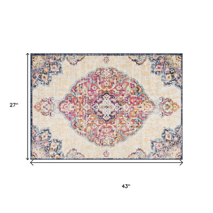 6' X 9' Blue and Beige Medallion Area Rug