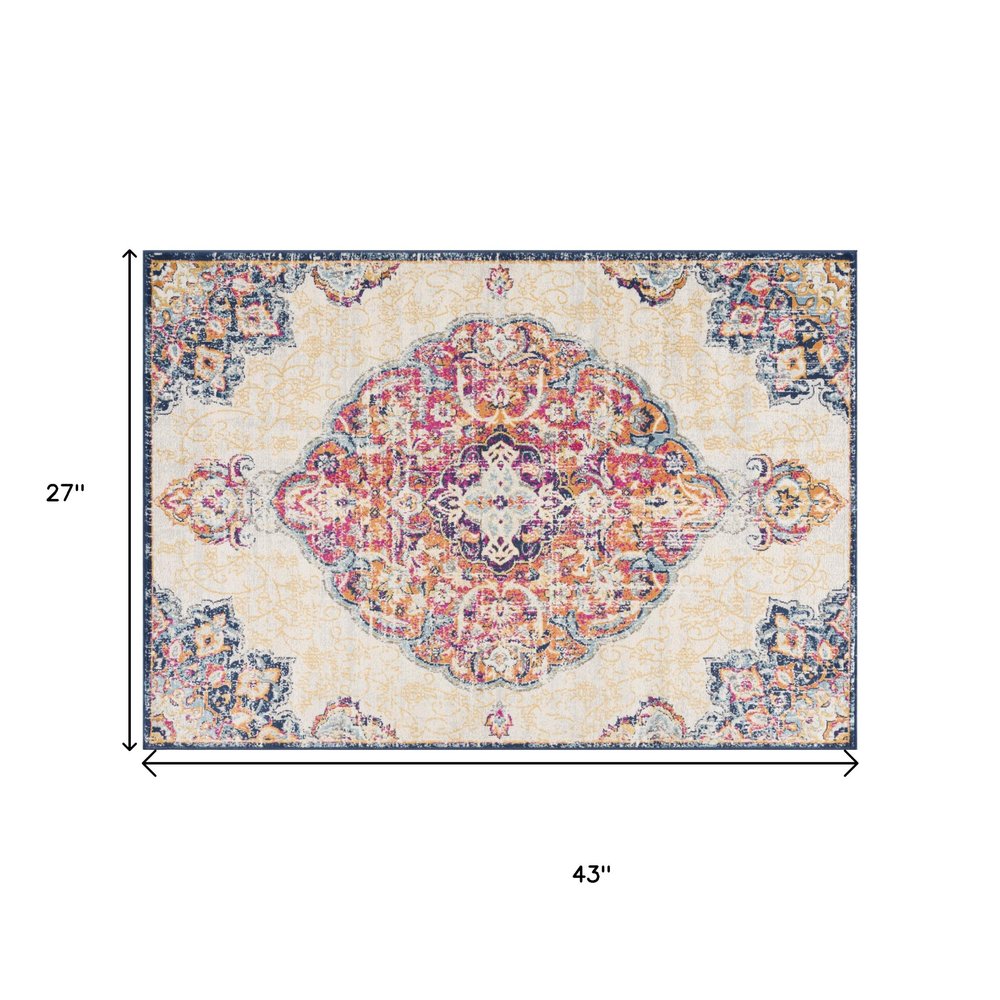 6' X 9' Blue and Beige Medallion Area Rug