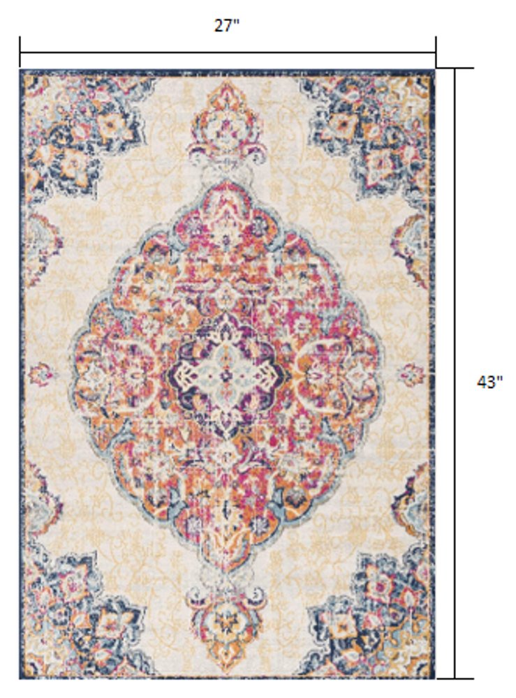 6' X 9' Blue and Beige Medallion Area Rug