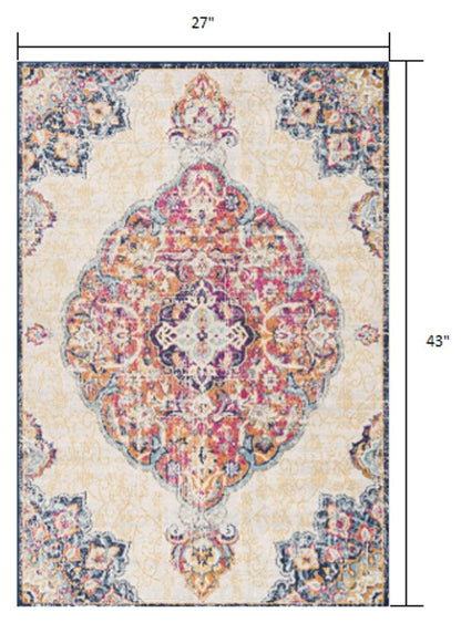 6' X 9' Blue and Beige Medallion Area Rug