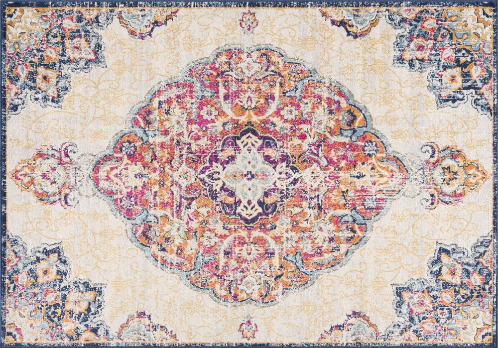 6' X 9' Blue and Beige Medallion Area Rug