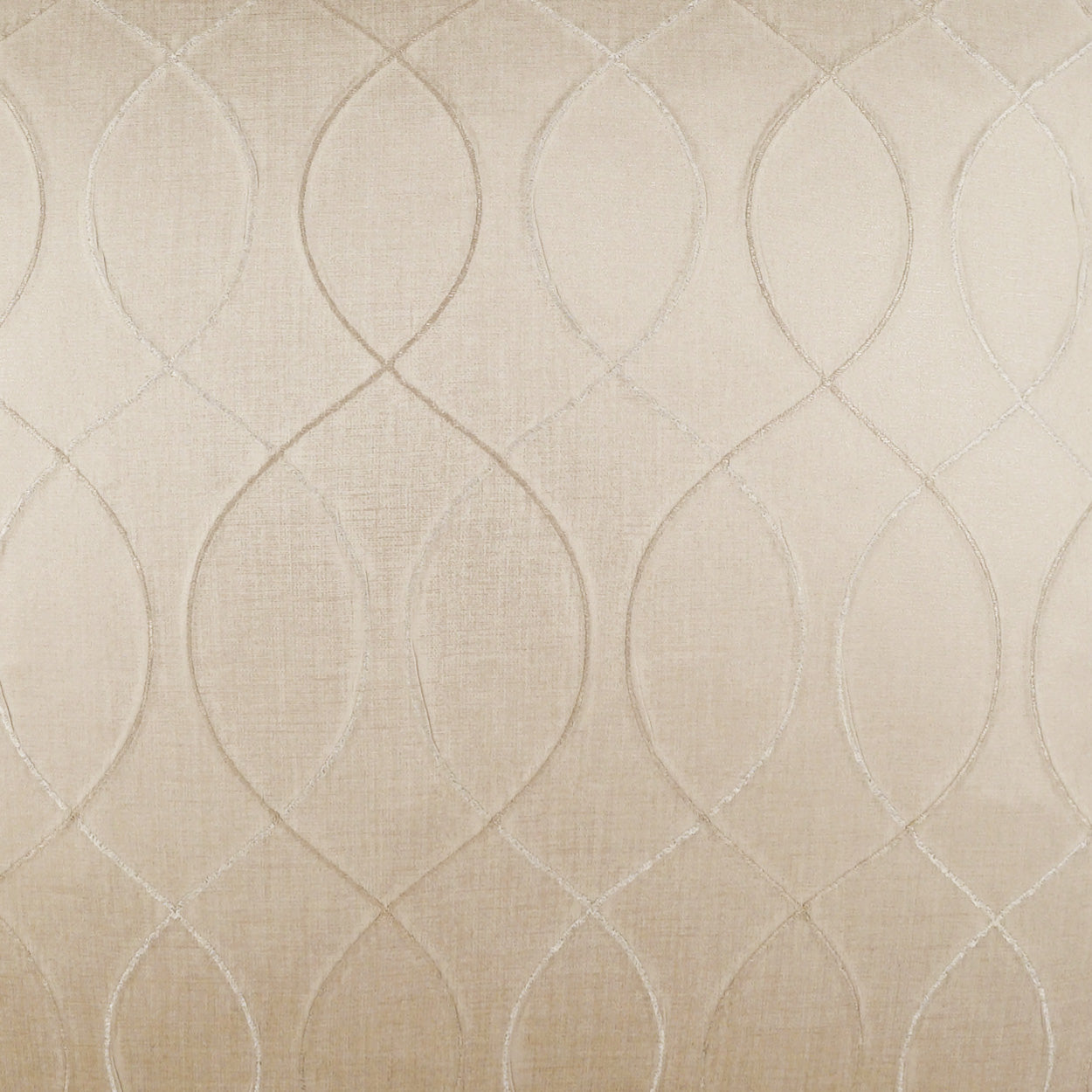 Cream quilted fabric with a raised interlocking teardrop/ogee pattern on a 24 x 24 inch pillow in champagne.