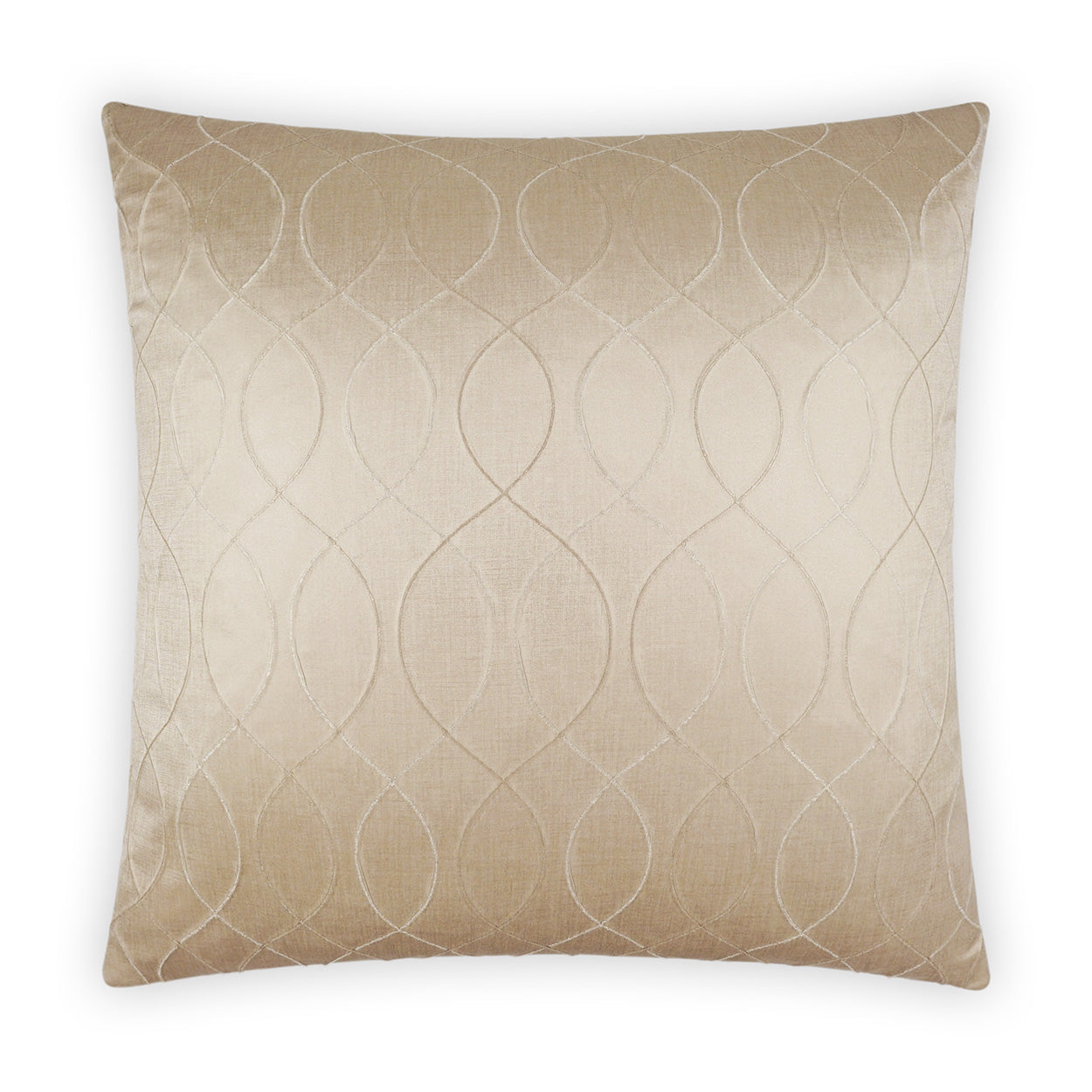 Square champagne velvet decorative pillow with a quilted circular loop pattern.