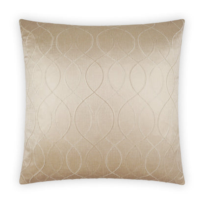 Square champagne velvet decorative pillow with a quilted circular loop pattern.
