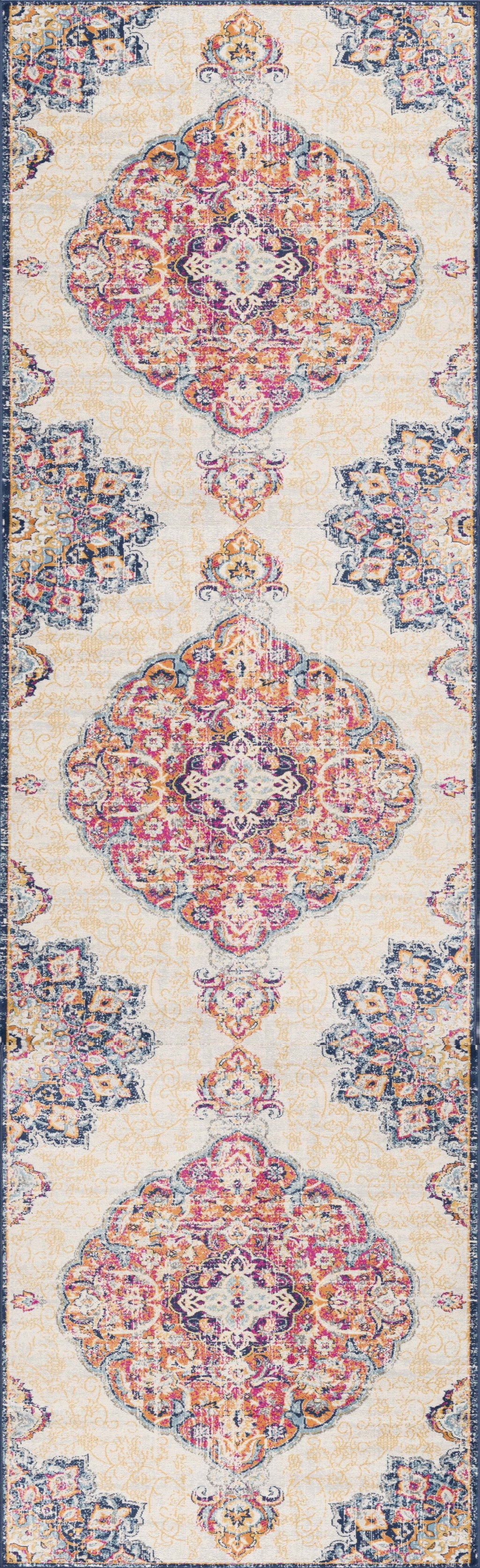 8' X 10' Blue and Beige Medallion Area Rug