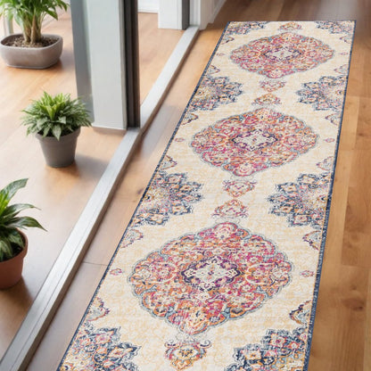 6' X 9' Blue and Beige Medallion Area Rug