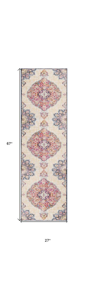 6' X 9' Blue and Beige Medallion Area Rug