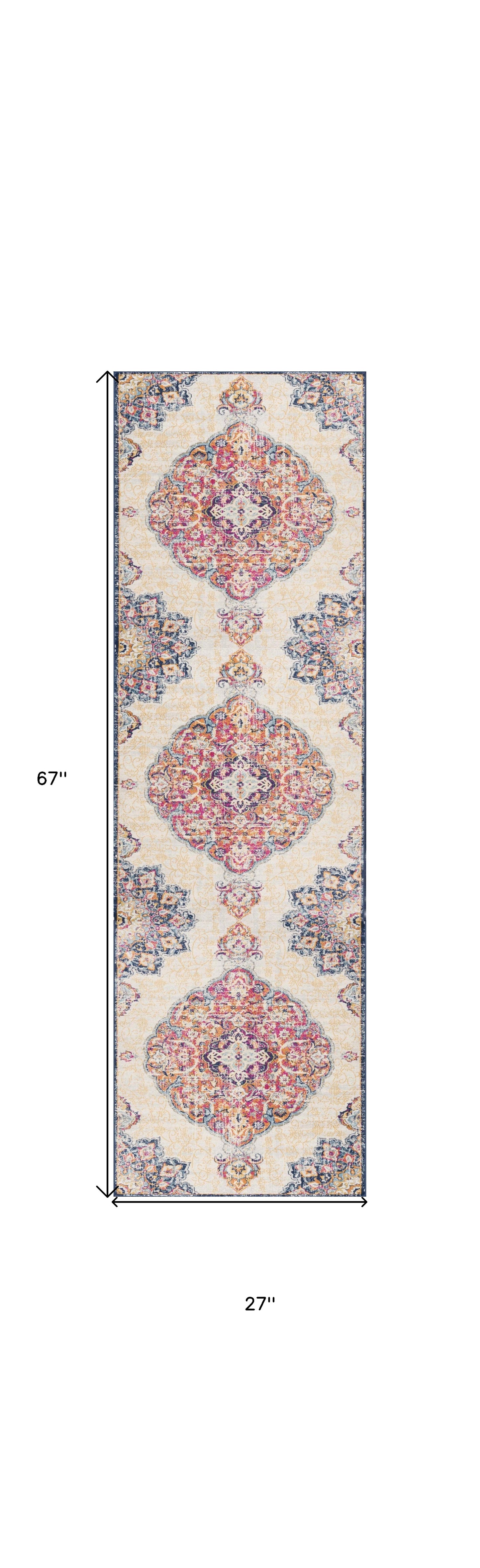 9' X 13' Cream Decorative Medallion Area Rug