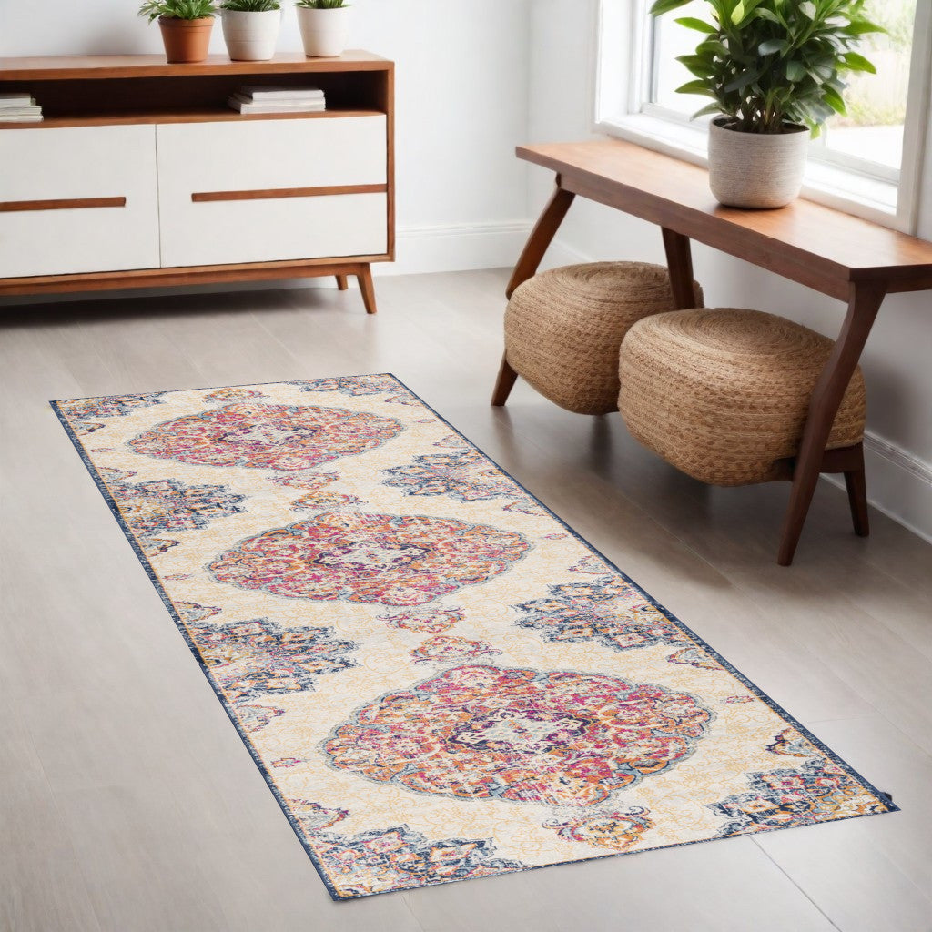 5' X 7' Blue and Beige Medallion Area Rug