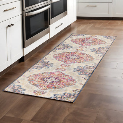 6' X 9' Blue and Beige Medallion Area Rug