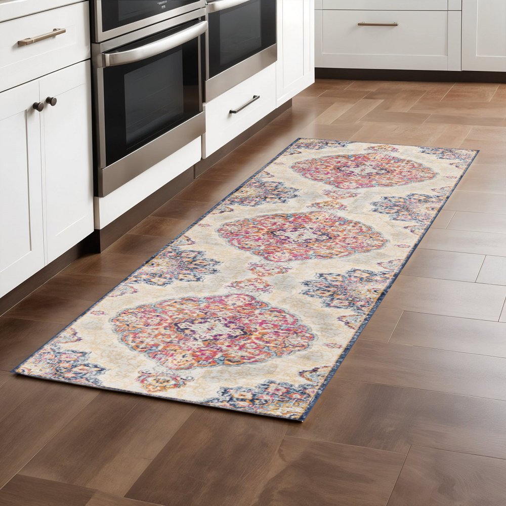 6' X 9' Blue and Beige Medallion Area Rug