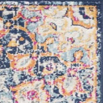 6' X 9' Blue and Beige Medallion Area Rug