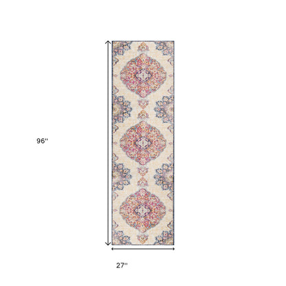 6' X 9' Blue and Beige Medallion Area Rug