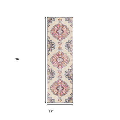 6' X 9' Blue and Beige Medallion Area Rug