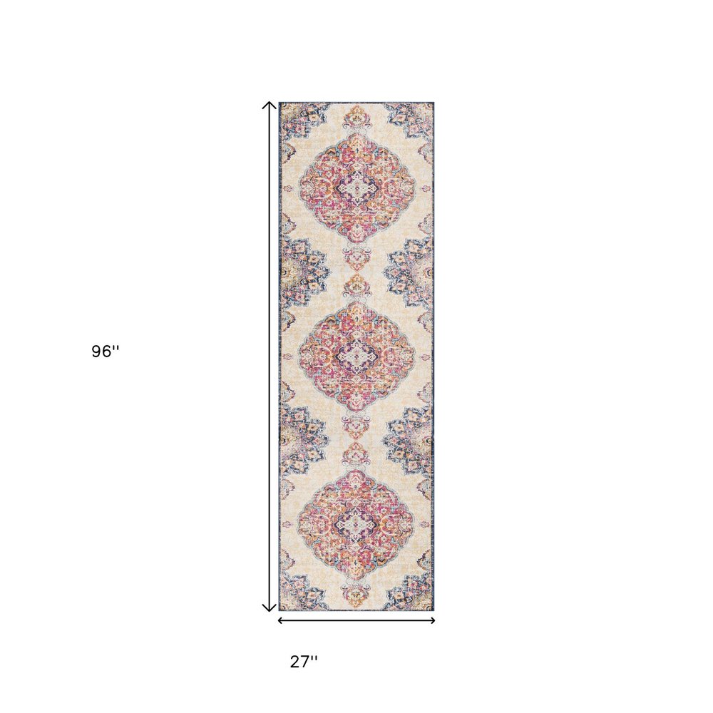 6' X 9' Blue and Beige Medallion Area Rug