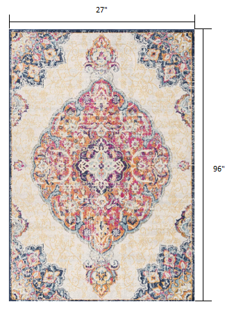 9' X 13' Cream Decorative Medallion Area Rug