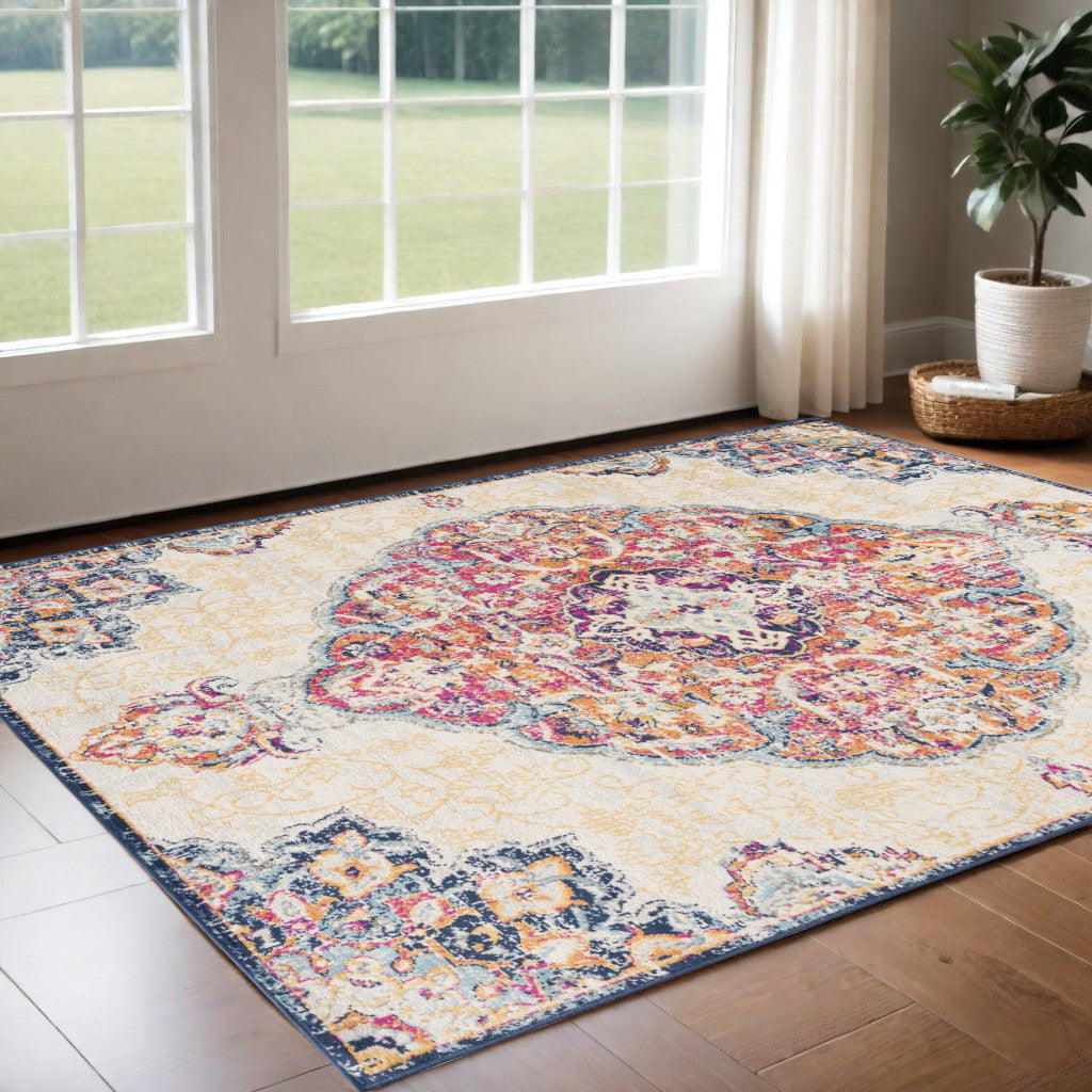 8' X 10' Blue and Beige Medallion Area Rug