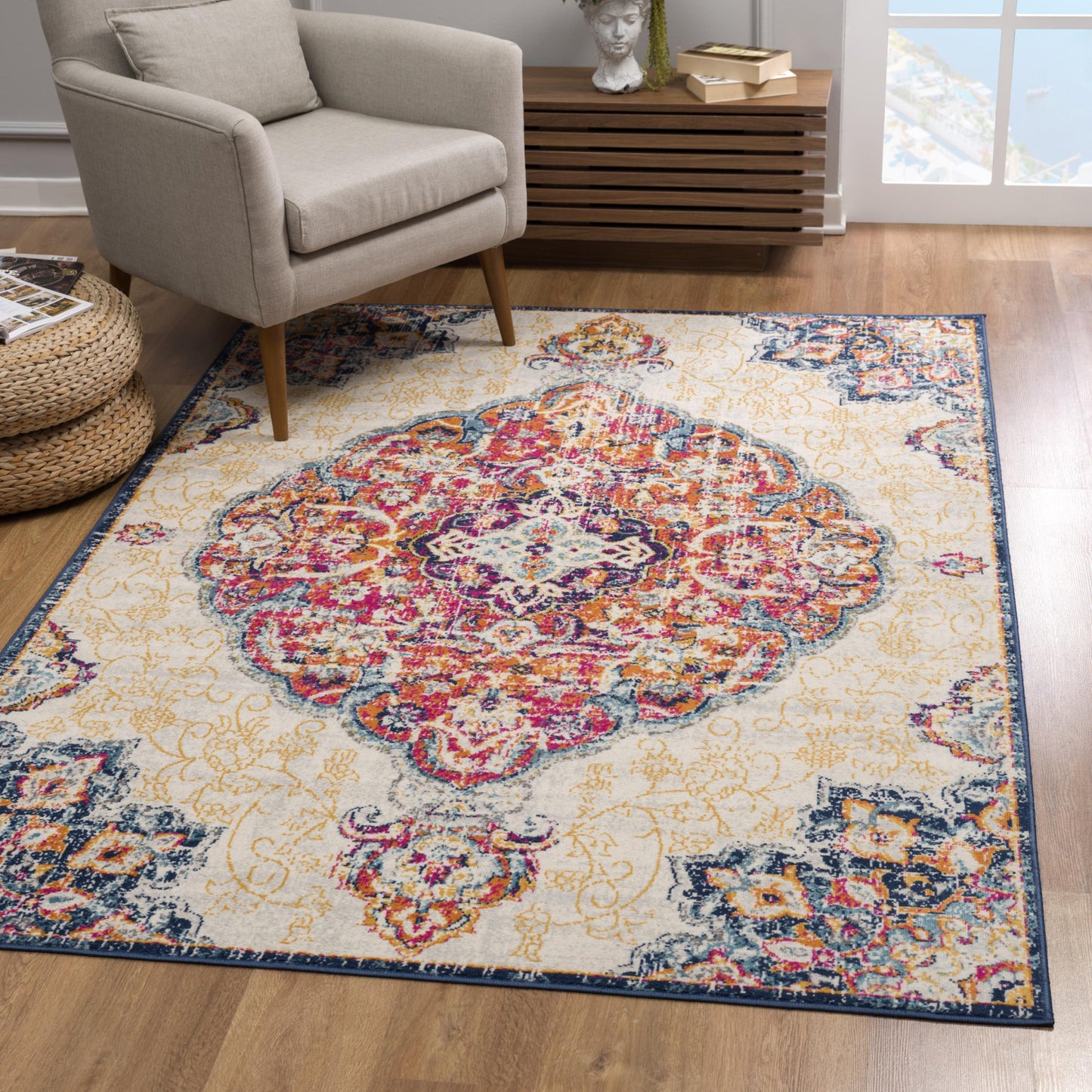 8' X 10' Blue and Beige Medallion Area Rug