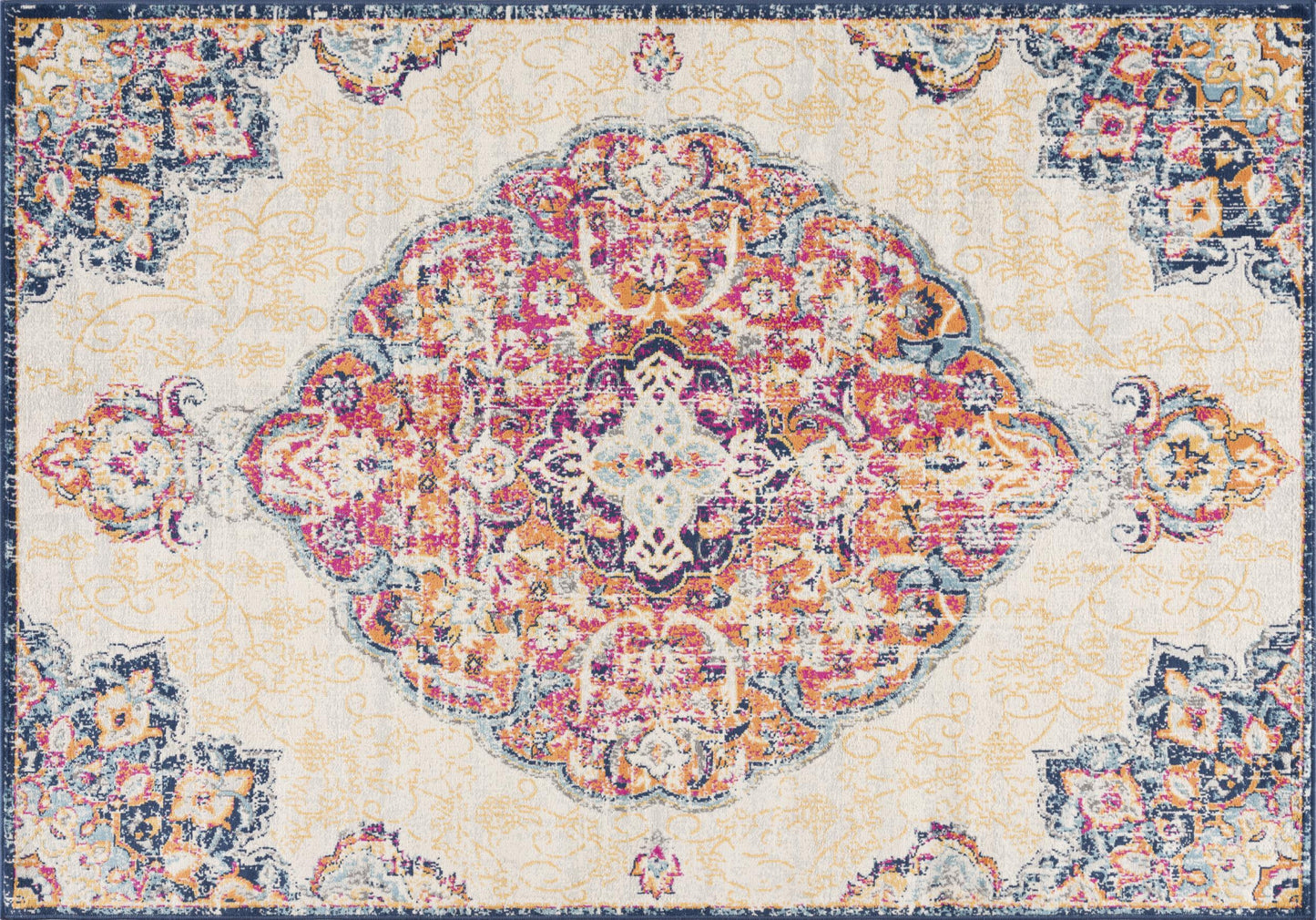 8' X 10' Blue and Beige Medallion Area Rug