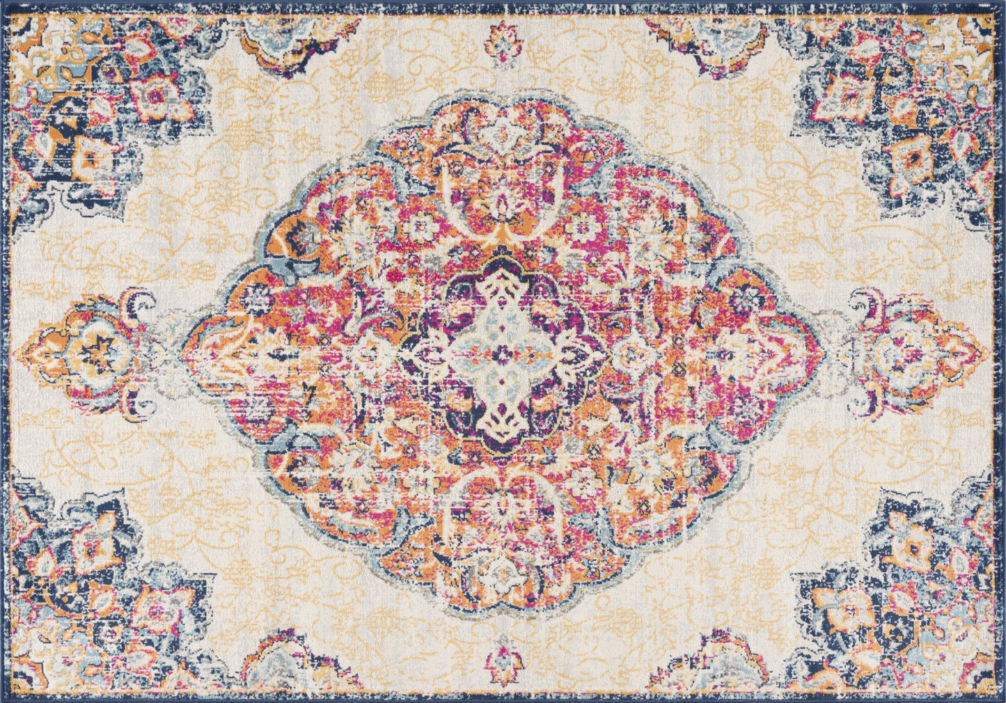 8' X 10' Blue and Beige Medallion Area Rug