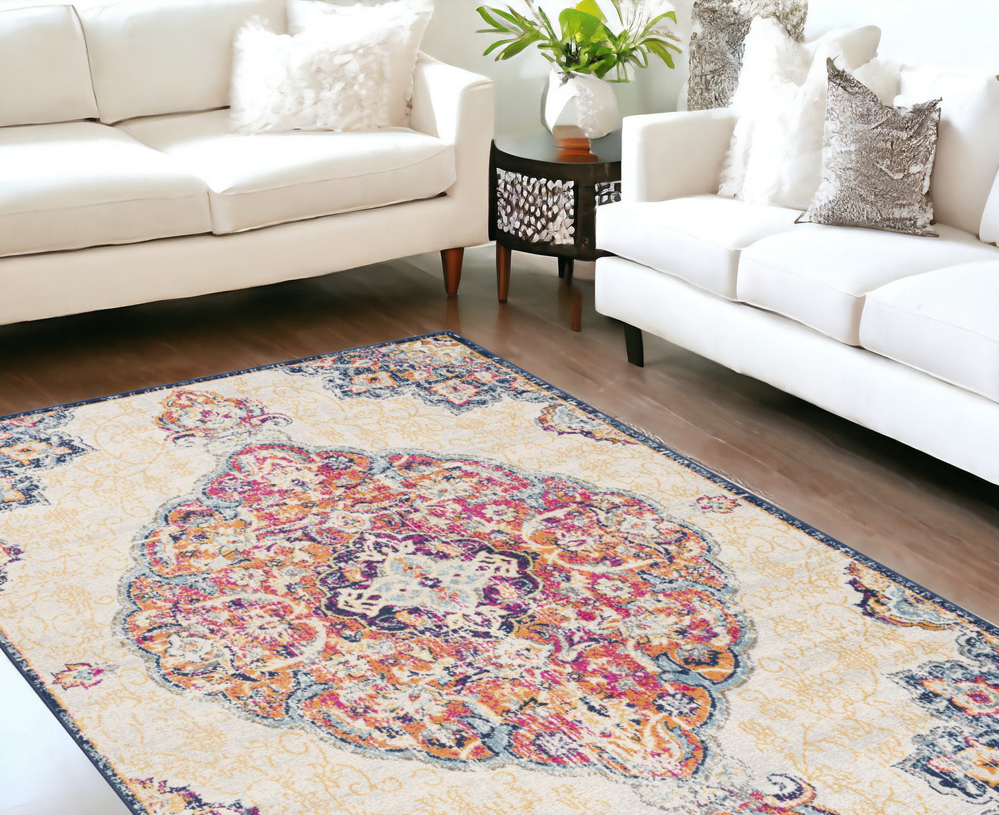 8' X 10' Blue and Beige Medallion Area Rug