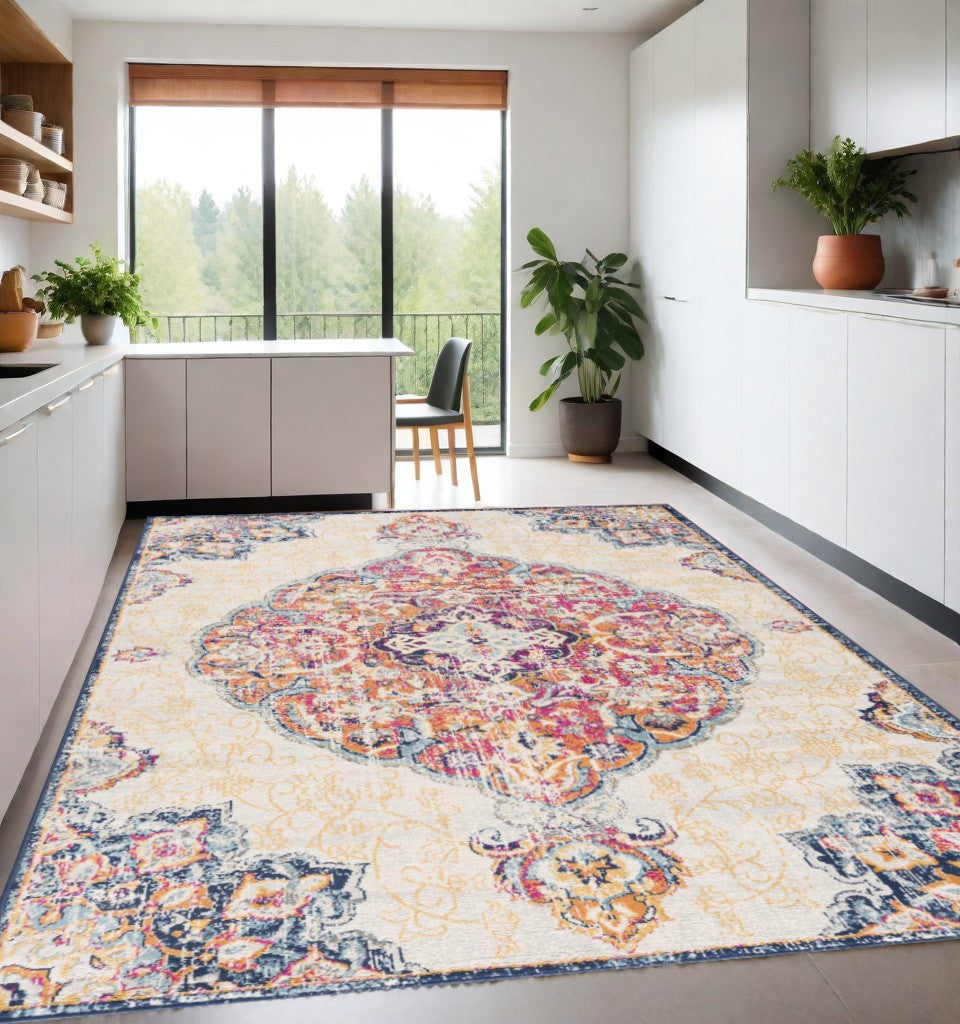 8' X 10' Blue and Beige Medallion Area Rug