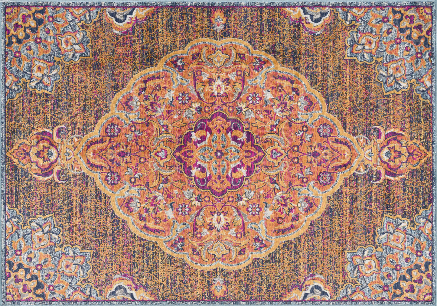 8' X 11' Rustic Orange Medallion Area Rug