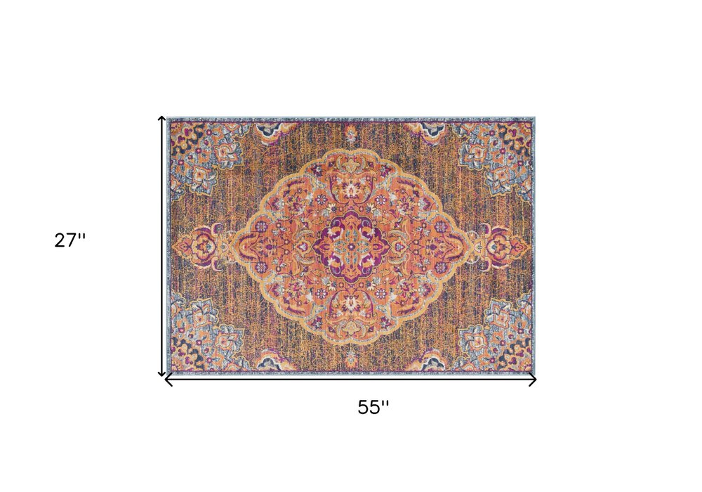 5' X 8' Rustic Orange Medallion Area Rug