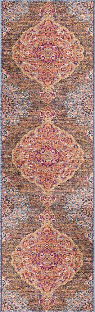5' X 8' Rustic Orange Medallion Area Rug