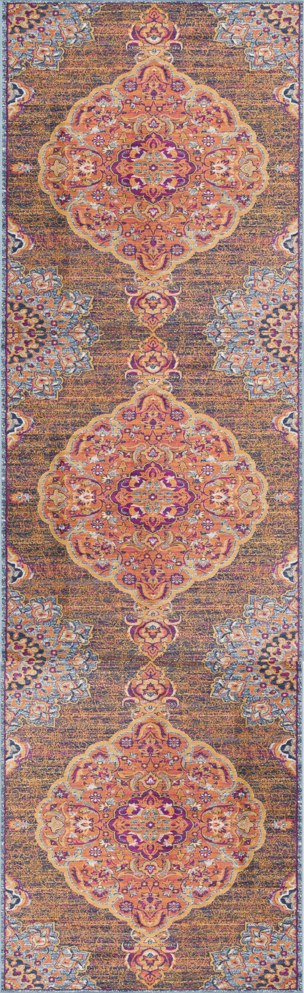 8' X 11' Rustic Orange Medallion Area Rug