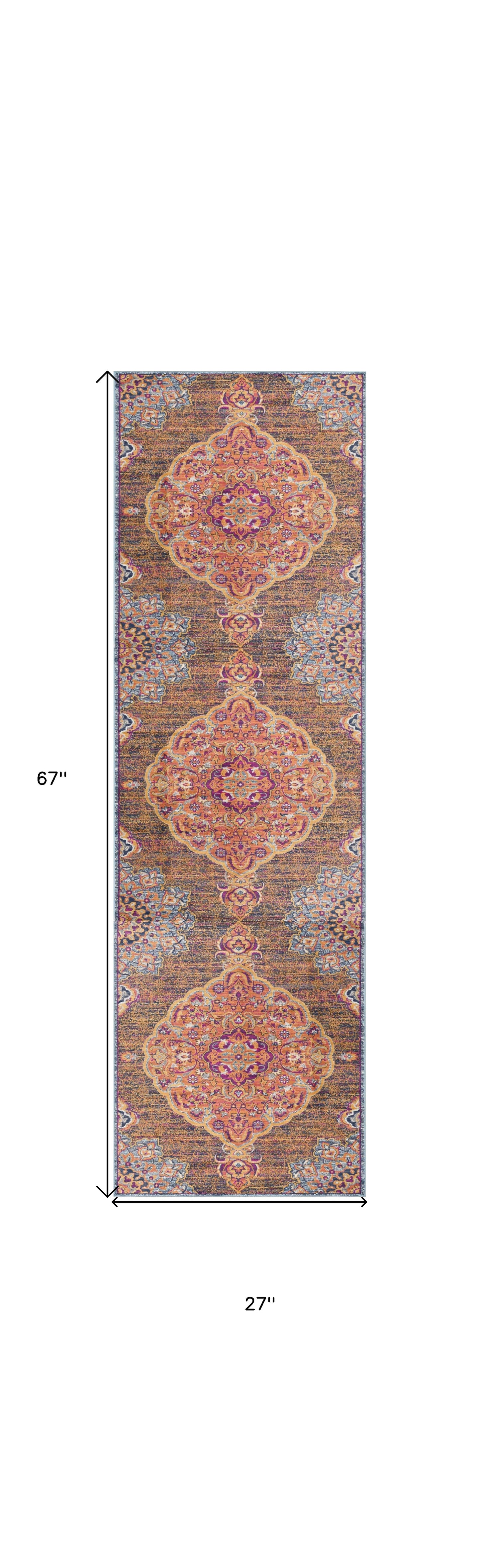 8' X 11' Rustic Orange Medallion Area Rug