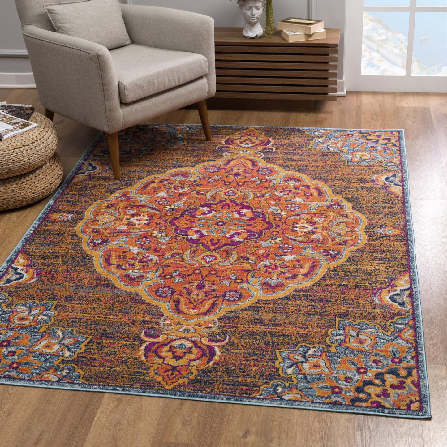 8' X 11' Rustic Orange Medallion Area Rug