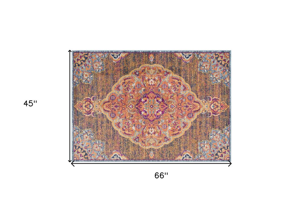 8' X 11' Rustic Orange Medallion Area Rug