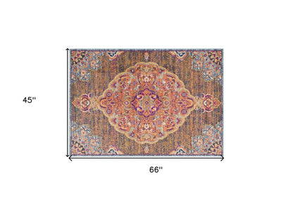 8' X 11' Rustic Orange Medallion Area Rug