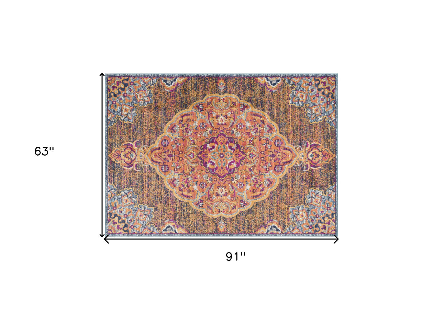 4' X 6' Rustic Orange Medallion Area Rug