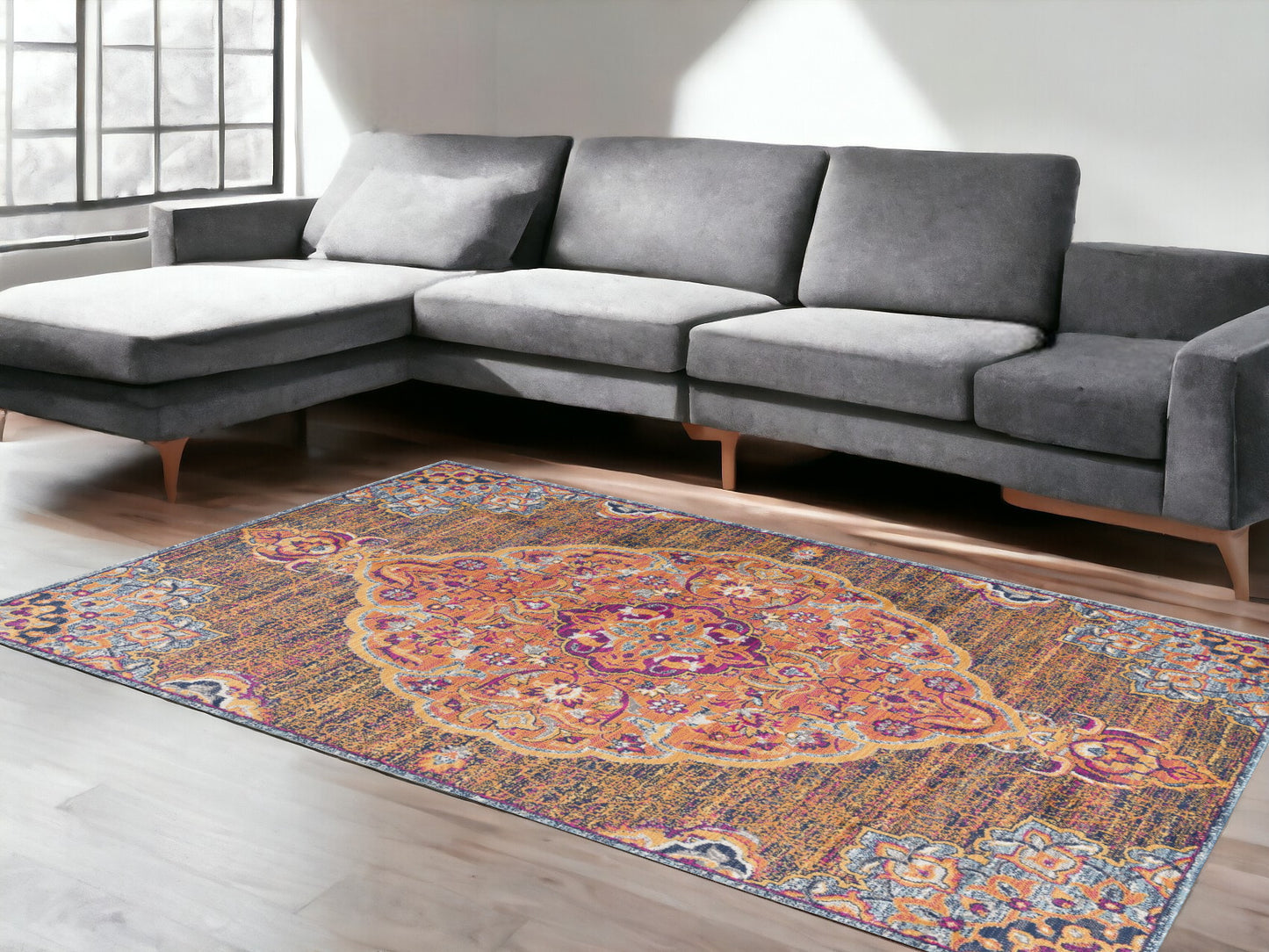 4' X 6' Rustic Orange Medallion Area Rug