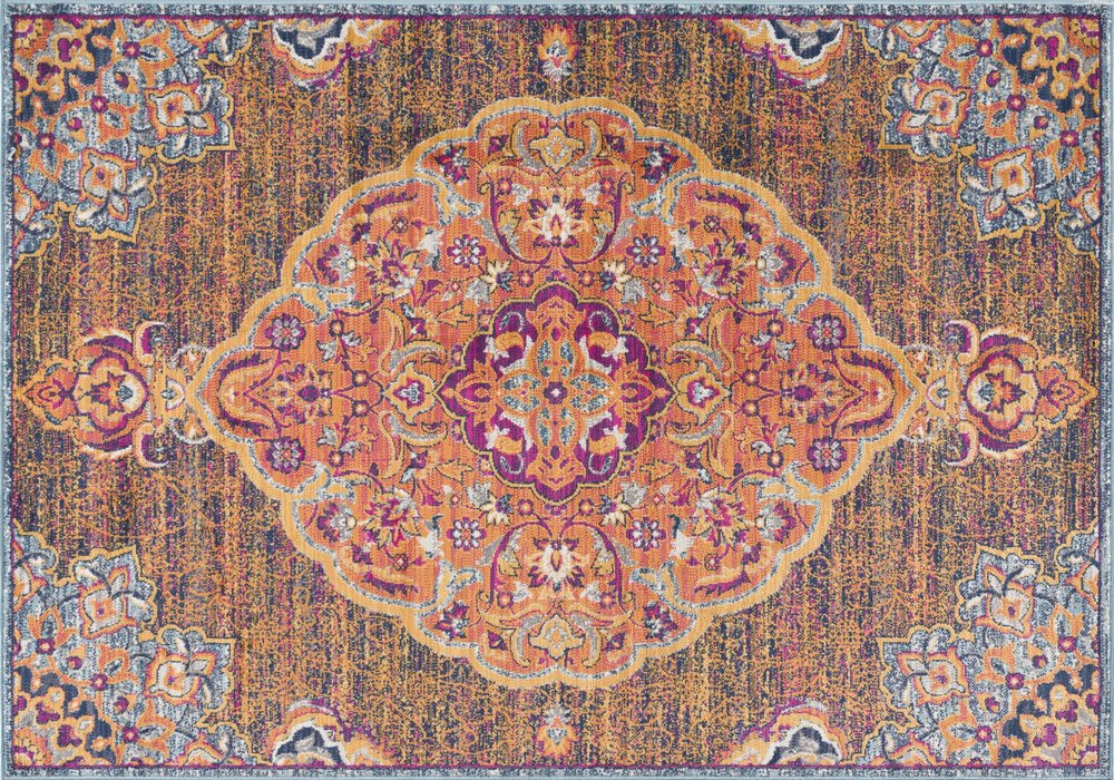 8' X 11' Rustic Orange Medallion Area Rug