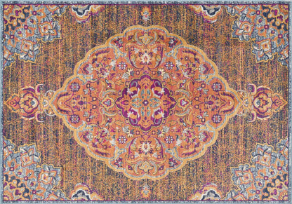8' X 11' Rustic Orange Medallion Area Rug