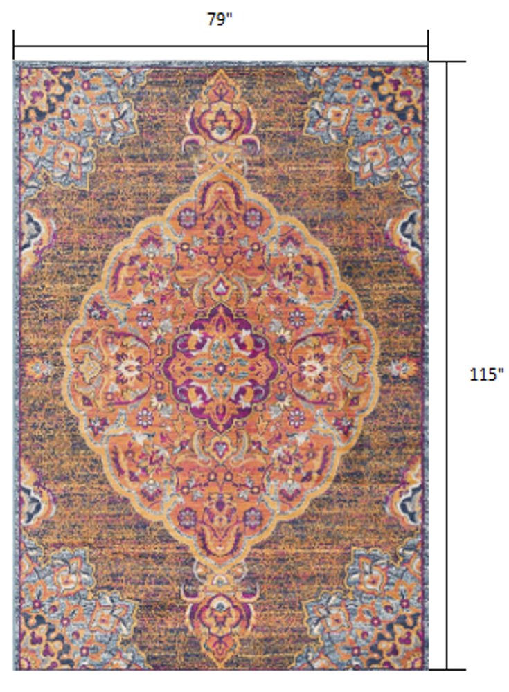 8' X 11' Rustic Orange Medallion Area Rug