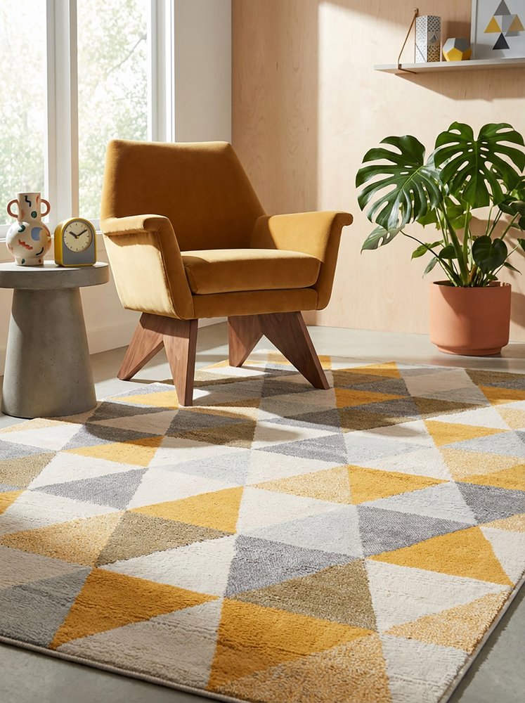 12' X 18' Yellow Geometric Washable Non Skid Area Rug
