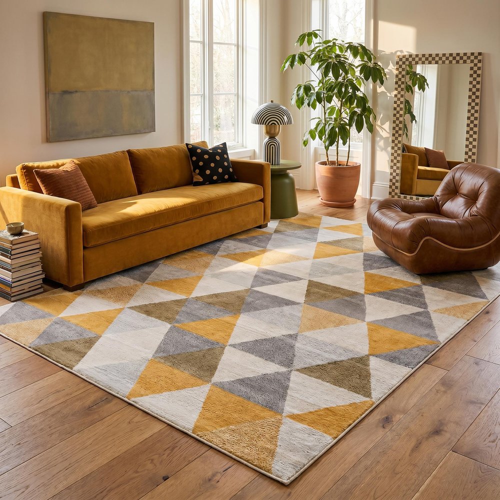 12' X 18' Yellow Geometric Washable Non Skid Area Rug