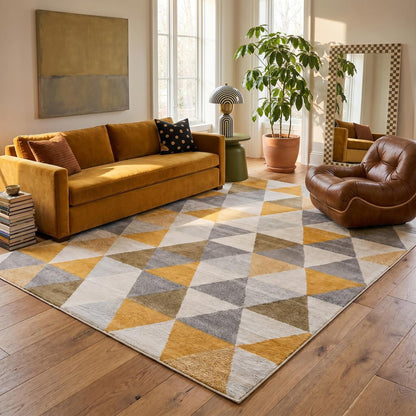 12' X 18' Yellow Geometric Washable Non Skid Area Rug